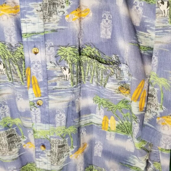 BIG DOGS SURF BOARD TIKE STATUE HAWAIIAN SHIRT BIG VINTAGE 80s MEN'S SIZE XXL - Picture 3 of 4